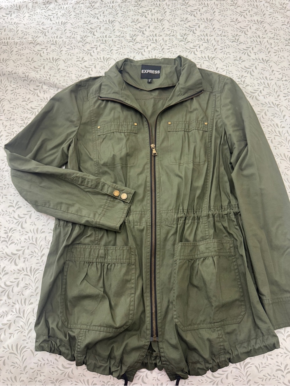 Express Olive Utility Field Jacket with Gold-Tone Hardware